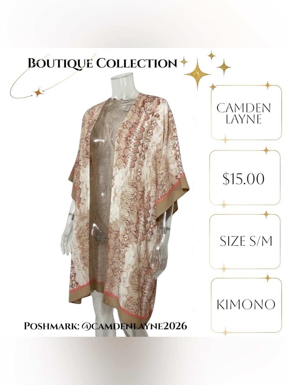 Caden Lane Neutral Snake-Print Kimono with Rust Trim - Picture 8 of 10